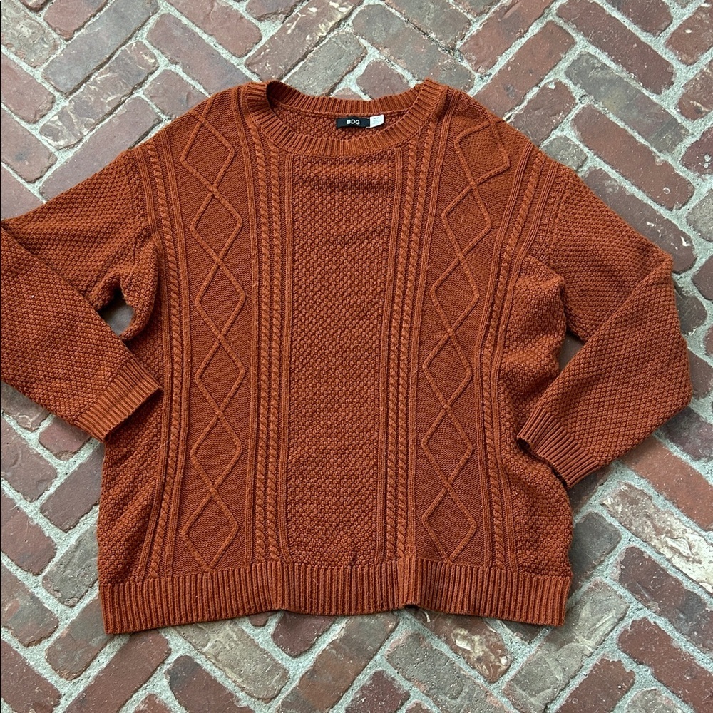 BDG Orange Cable knit Oversized Crew Neck Sweater